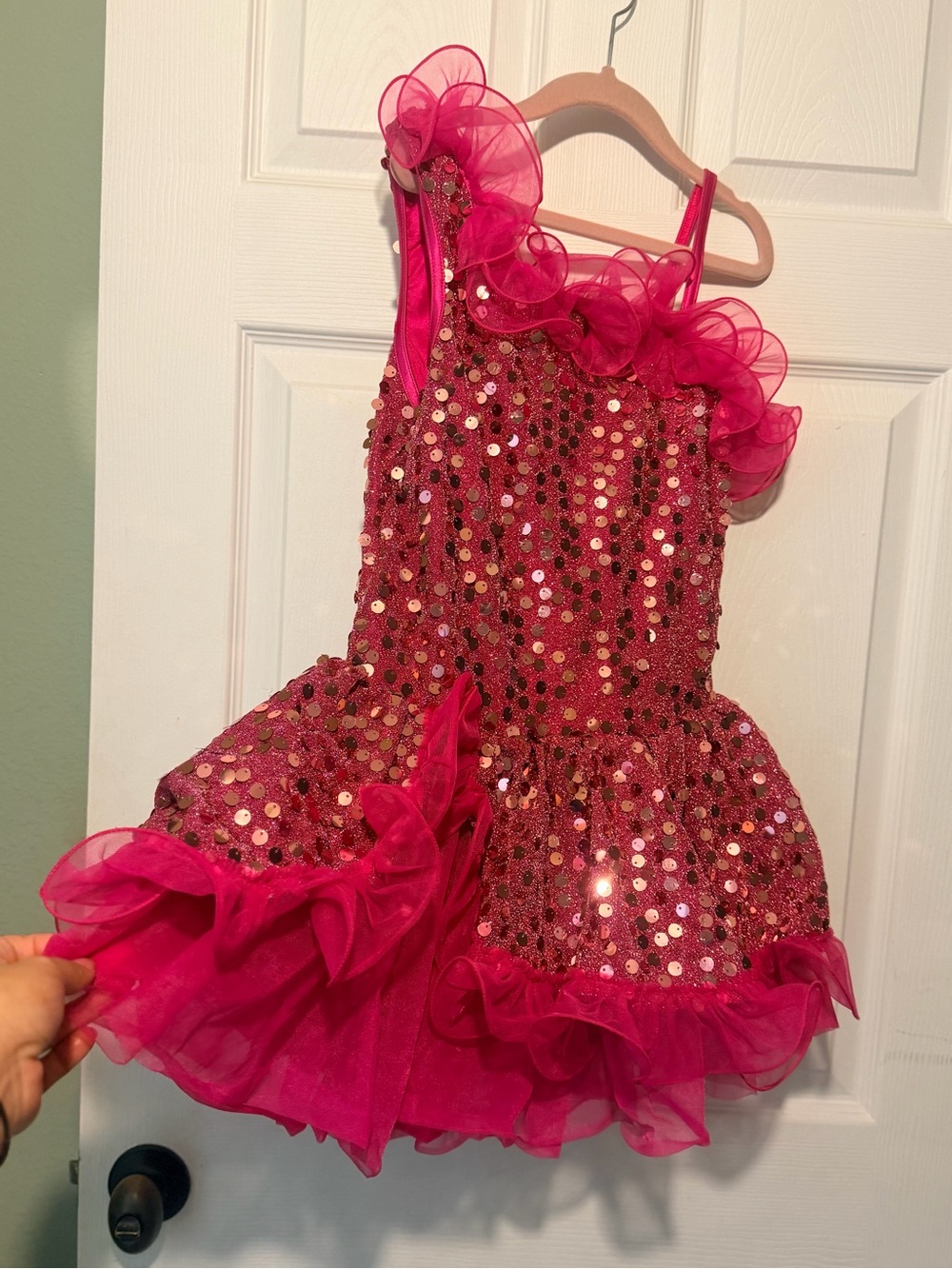Weissman Hot Pink Sequin Dance Costume Dress